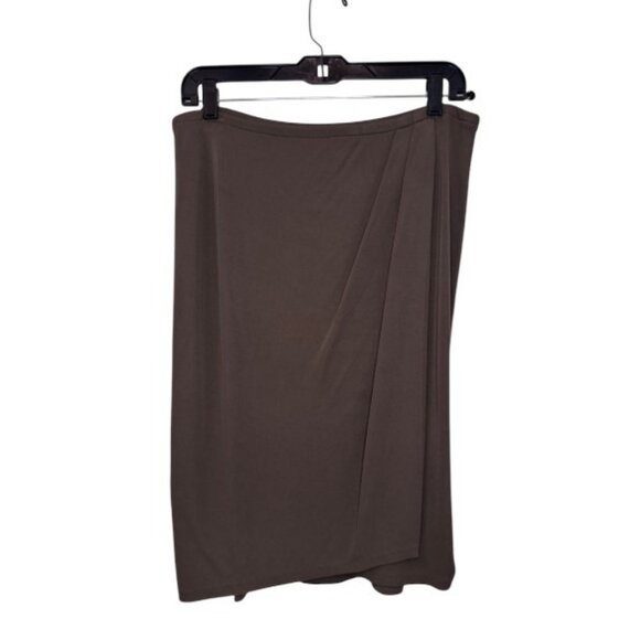 DKNY taupe asymmetrical wrap midi skirt size L - Picture 5 of 6